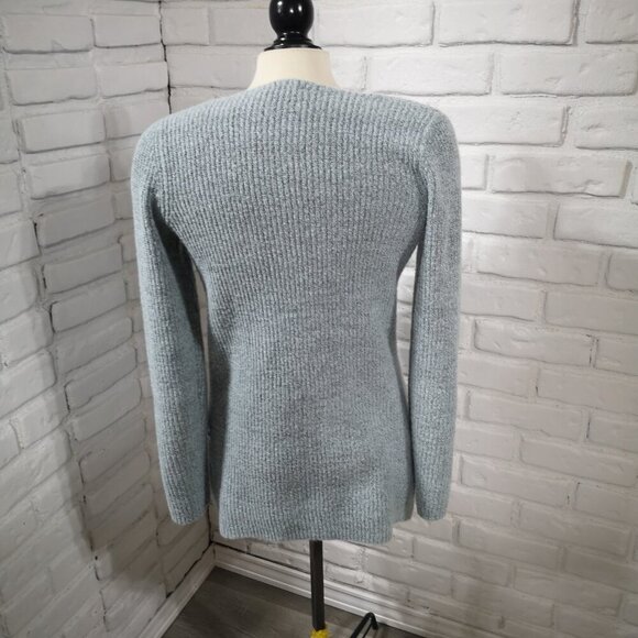 Ricki's Ladies Size Small V-neck Blue w/ Grey Tunic Length Sweater - Picture 2 of 10